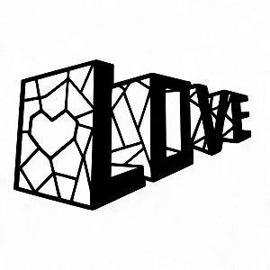 Placa Decorativa Palavra Love 3D em Mdf Cor Preto 57 cm