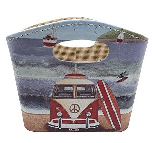 Porta Revista ou Cesto de Flores Bolsa Vintage Kombi 20x16cm