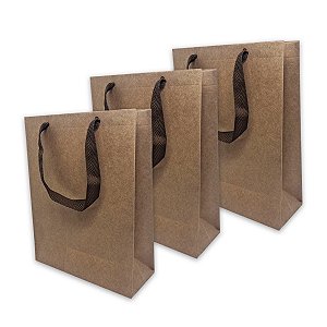 Kit 10 Sacolas De Papel Kraft P Com Alça Prática 20 cm