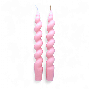 Kit 2 Velas Espirais Rosas Elegantes Para Castiçal 19 cm