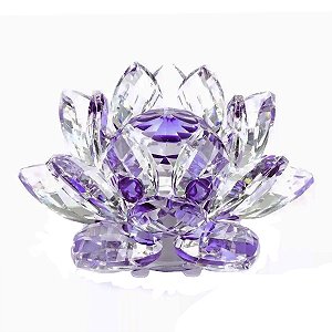 Flor de Lótus Cristal Lilás Brilhante Beleza Espiritual  6cm