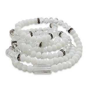 Guia Branca e Cristal Oxalá Detalhes Prata 60 cm Umbanda