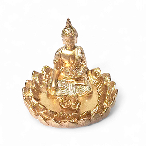 Incensário Vareta Buda Dourado Brilhante Meditando 7 cm