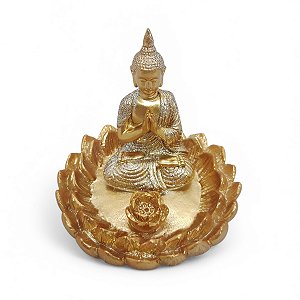 Incensário Vareta Buda Dourado Brilhante Meditando 8 cm