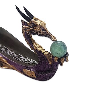 Incensário Vareta Dragão Roxo Celest com Bola Cristal 31 cm