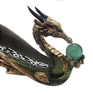Incensário Vareta Dragão Verde Celestial Bola Cristal 31 cm