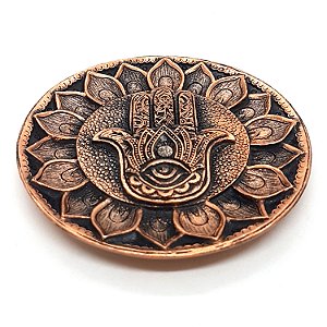 Incensário Vareta Mão Hamsa mantra Cobre Resina Proteção