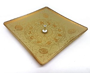 Incensário Vareta Zodíaco Astral Gold Dourado Vidro 11CM