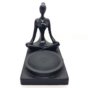 Incensário Yogue Meditando com Cristal Base em Resina