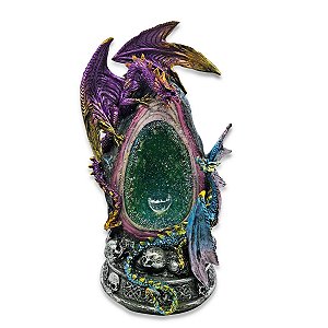 Dragão Medieval Em Resina Com Luz Guardião Da Caverna 19 cm