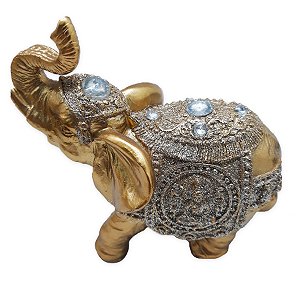 Elefante Indiano da Alegria e Proteção Dourado 10 cm