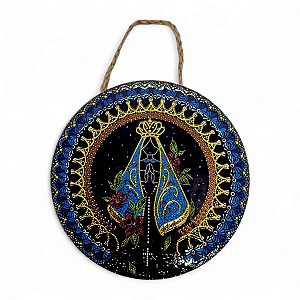 Enfeite de Parede Nossa Senhora Aparecida Flores 16 cm