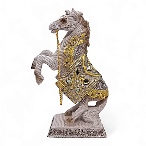 Estátua Cavalo Branco e Dourado Força Espiritual Total 24 cm