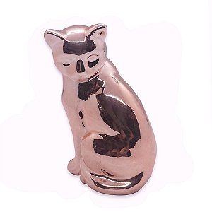 Estátua de Gato Espelhado Rose Cerâmica Costas 10 cm