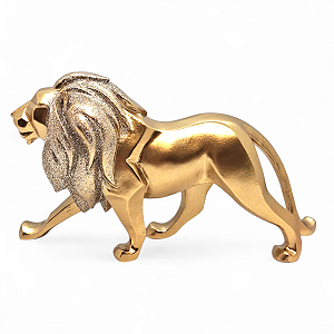 Estatua de Leão Enfeite de Resina Dourado Brilhante 18 cm