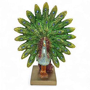 Estatua de Pavão Enfeite Colorido Brilhante e Delicado 22 cm