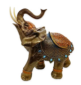 Estátua Elefante Marrom Prosperidade e Poder Espiritual 32cm