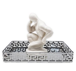 Estátua fisiculturista Vencedor Com Bandeja Branco 13cm