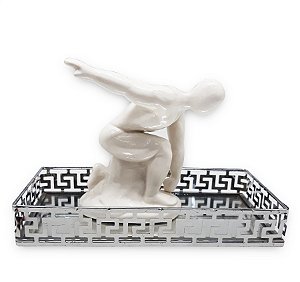 Estátua fisiculturista Vencedor Com Bandeja Branco 13cm