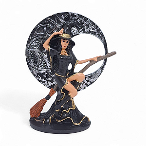 Estátua Imagem Bruxa em Detalhes Pretos Luar Wicca 15 cm