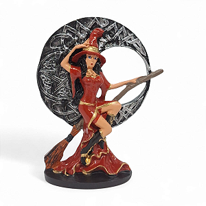 Estátua Imagem Bruxa Vermelha Luar Wicca Delicada 15 cm
