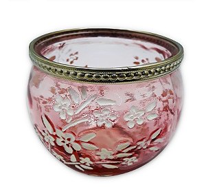 Castiçal Porta Velas em Vidro Moderno Floral Rosa 19 cm