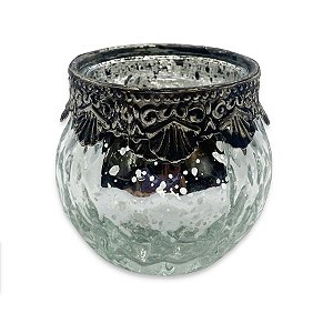 Castiçal Porta Velas Medieval em Vidro Vintage Prata