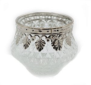 Castiçal Porta Velas Medieval em Vidro Vintage Prata 6cm