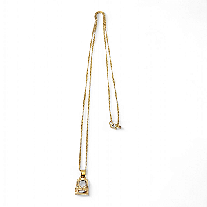 Colar Libra Signo do Zodíaco Pingente Dourado 30 cm