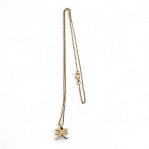 Colar Peixes Signo do Zodiaco Pingente Dourado 30 cm