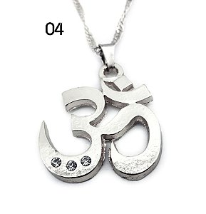 Colar Símbolo OM com 3 brilhantes proteção Espiritual 45 cm