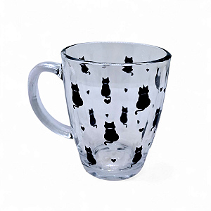 Caneca de Gatinho Preto Coração Transparente Delicada 350ml