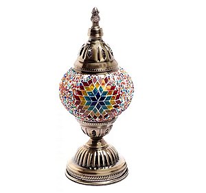 Abajur Turco Mosaico Metal Vidro Raio Colorido Bivolt 28 cm