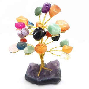Árvore Pedra Natural Dos 7 Chakras Base Drusa Ametista 10cm