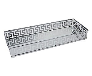 Bandeja Espelhada Decorativa Moderna Prata Lavabo Sala 20x10