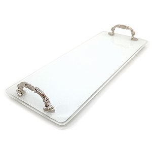 Bandeja Lavabo Sala Bandeja Vidro Branca c/ Alça 25x10cm