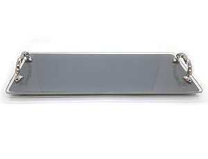 Bandeja Lavabo Sala Bandeja Vidro Cinza c/ Alça 25x10cm