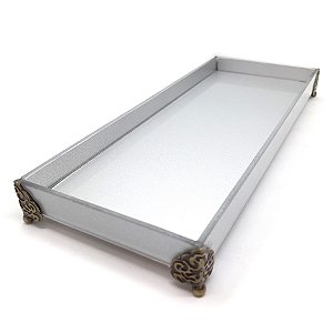 Bandeja Lavabo Sala em Vidro Cinza Fosco Elegance 25x10cm