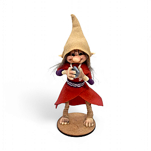 Estátueta Duende Vermelho Pedra Olho de Gato Proteção 15 cm