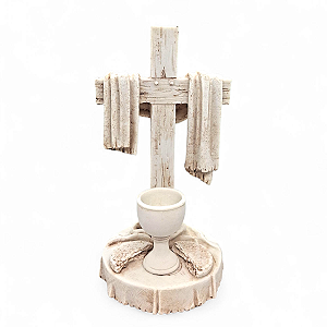 Estatueta Cruz de Jesus Cálice e Repartição do Pão 21 cm