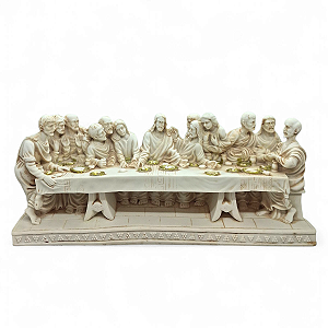Estatueta Jesus e a Última Ceia de Resina Branca 33 cm