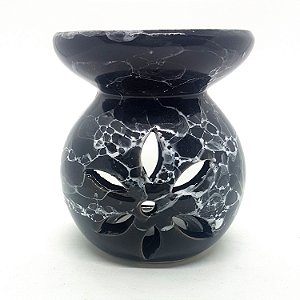 Rechô em Cerâmica Flores Perfumadas Porta Velas Preto 8cm