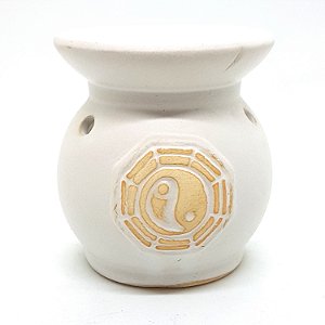 Rechô Cerâmica Yin Yang Estilo Oriental Porta Velas Branco