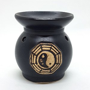 Rechô Cerâmica Yin Yang Estilo Oriental Porta Velas Preto