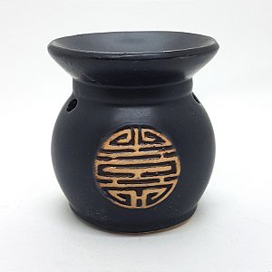 Rechô em Cerâmica Estilo Oriental Porta Velas Oriental Preto
