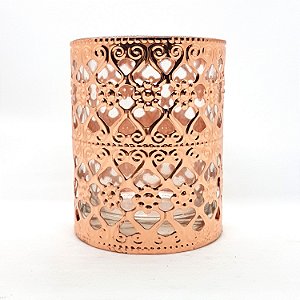 Castiçal Porta Velas em Vidro Revestimento Arabesco Rosé