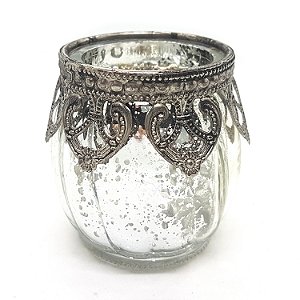Castiçal Porta Velas Medieval em Vidro Vintage Prata