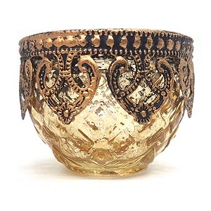 Castiçal Porta Velas Medieval em Vidro Vintage Dourado Gold