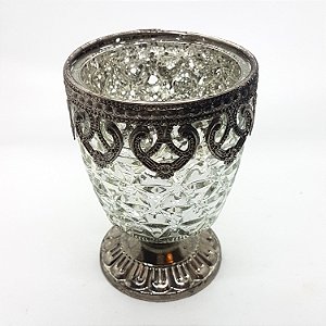 Castiçal Porta Velas Medieval em Vidro Vintage Prata C/ Base