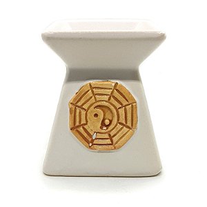 Rechô Cerâmica Oriental Quadrado Porta Velas Oriental Branco